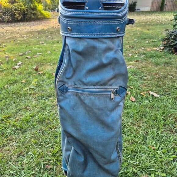 Vintage PGA 6-Way Leather/Fabric Golf Bag w/ Rain Cover - Picture 9 of 10